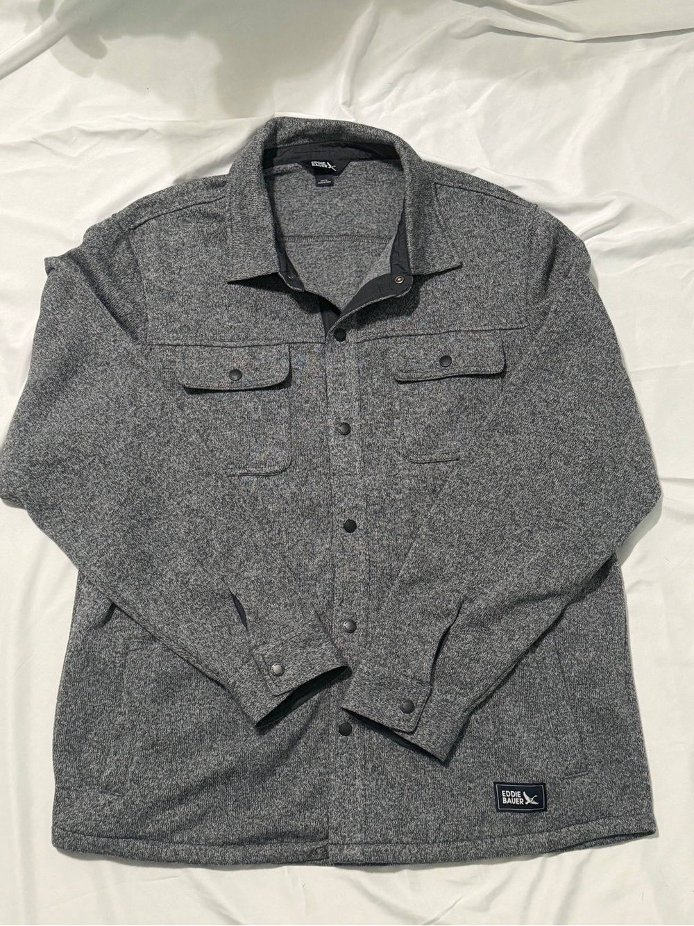 Eddie Bauer Men's Sweater Fleece Shirt Jacket Gray Shacket Size L